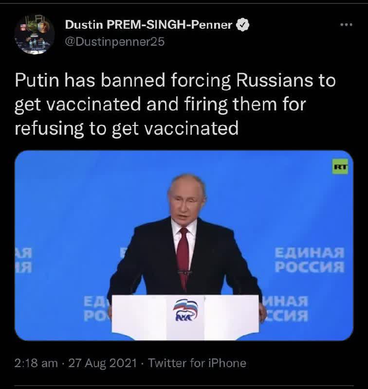 پوتین اجبار روس ها به واکسیناسیون را ممنوع اعلام کرد